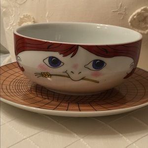 Vintage Leonard Farm Boy Porcelain Bowl and Saucer